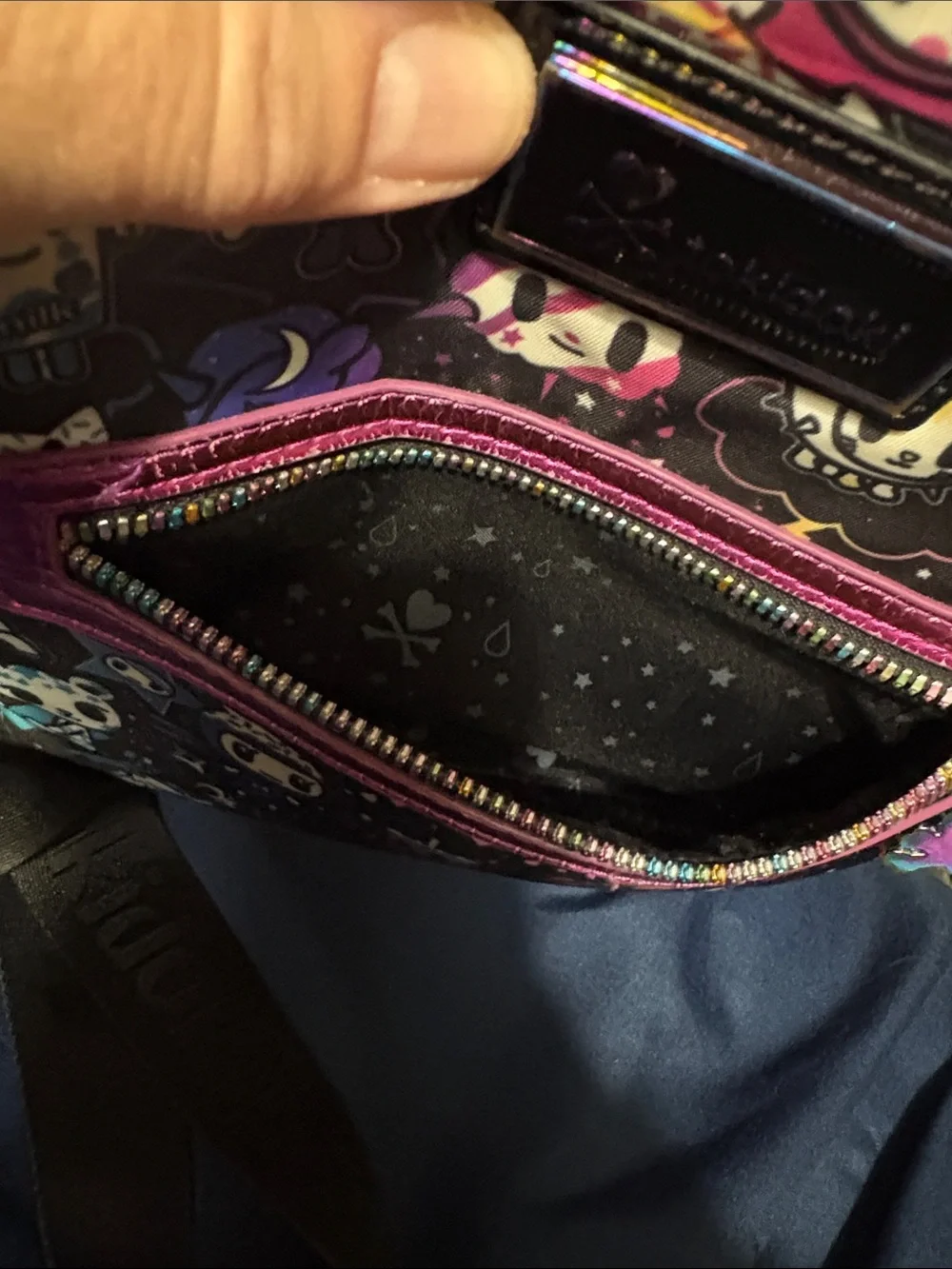 tokidoki Black Crossbody Bag Galactic Dreams with Pink Metallic Trim